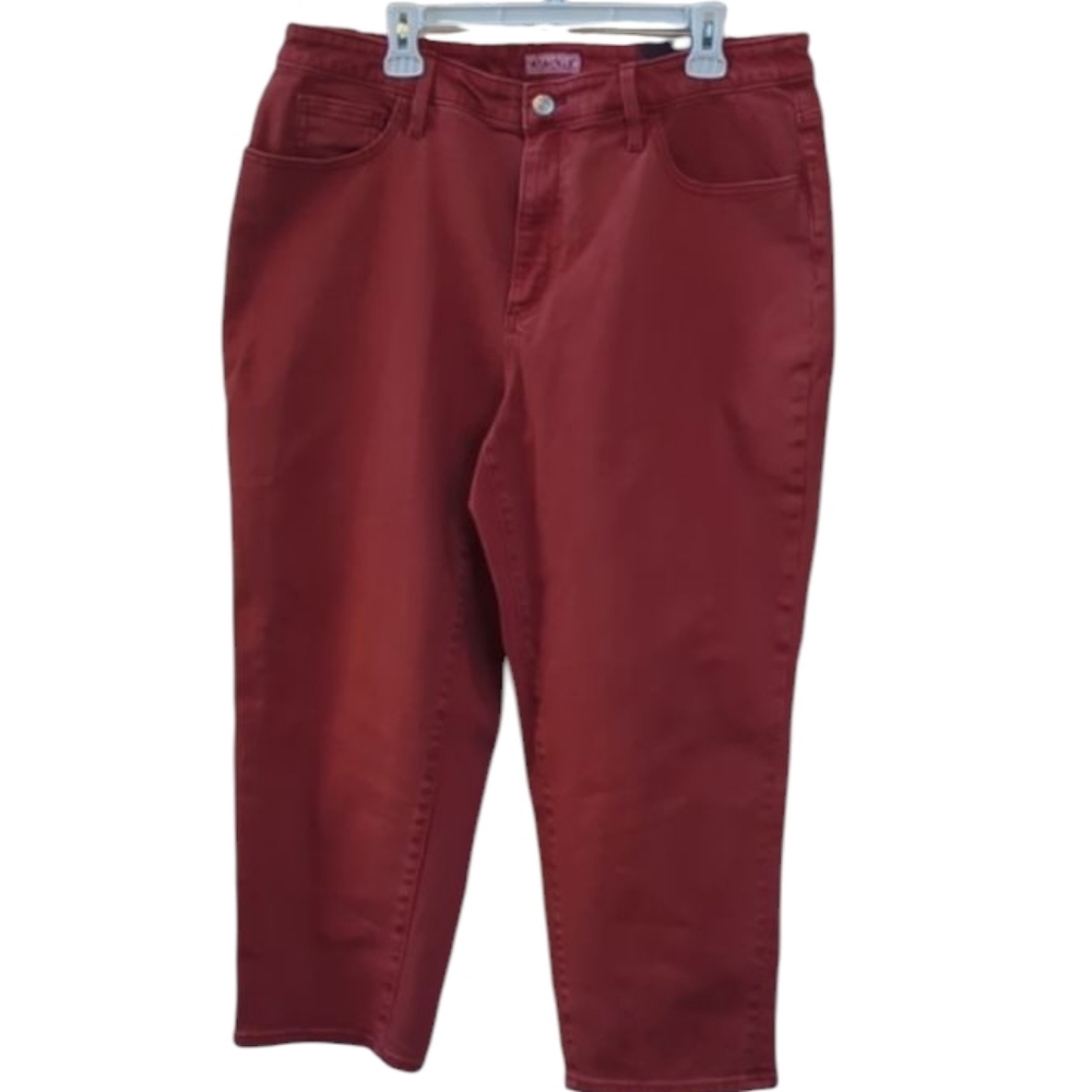 Ava & Viv, rust colored high-rise slim straight crop jeans. 18W